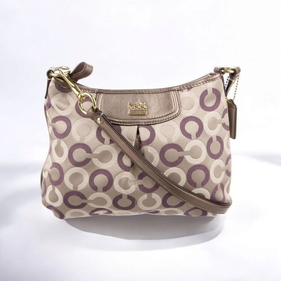 Coach 1941 Crossbody C Logo Jacquard Purse Plum/Taupe Metallic Trim Small Bag - Picture 1 of 15